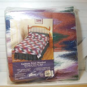 Vintage Owen‎ Fashion Print Blanket Throw Western Retro Bohemian FULL TWIN